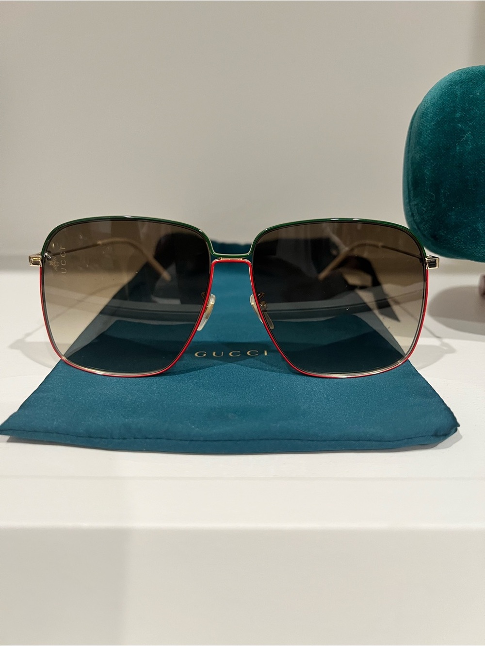 Gucci Women’s Metal Square Sunglasses in Green and Red